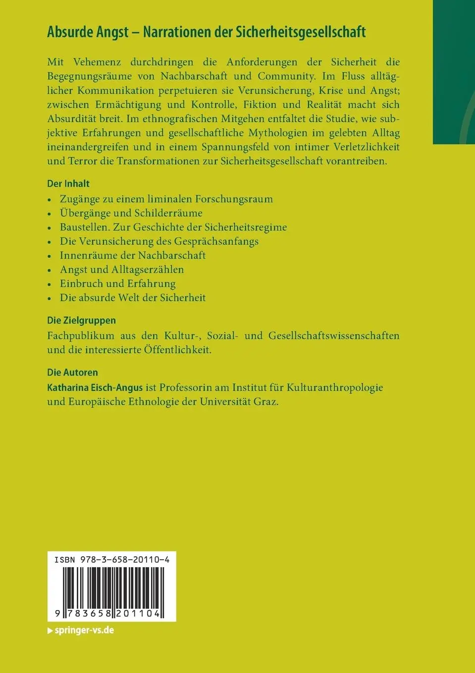 Rückseite: 9783658201104 | Absurde Angst - Narrationen der Sicherheitsgesellschaft | Eisch-Angus