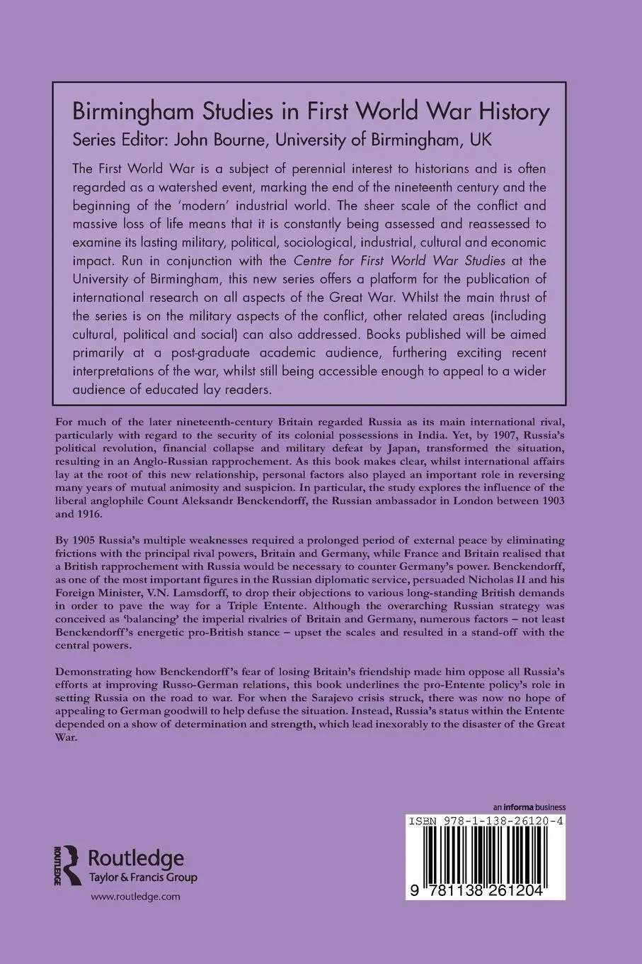Rückseite: 9781138261204 | Britain, Russia and the Road to the First World War | Marina Soroka