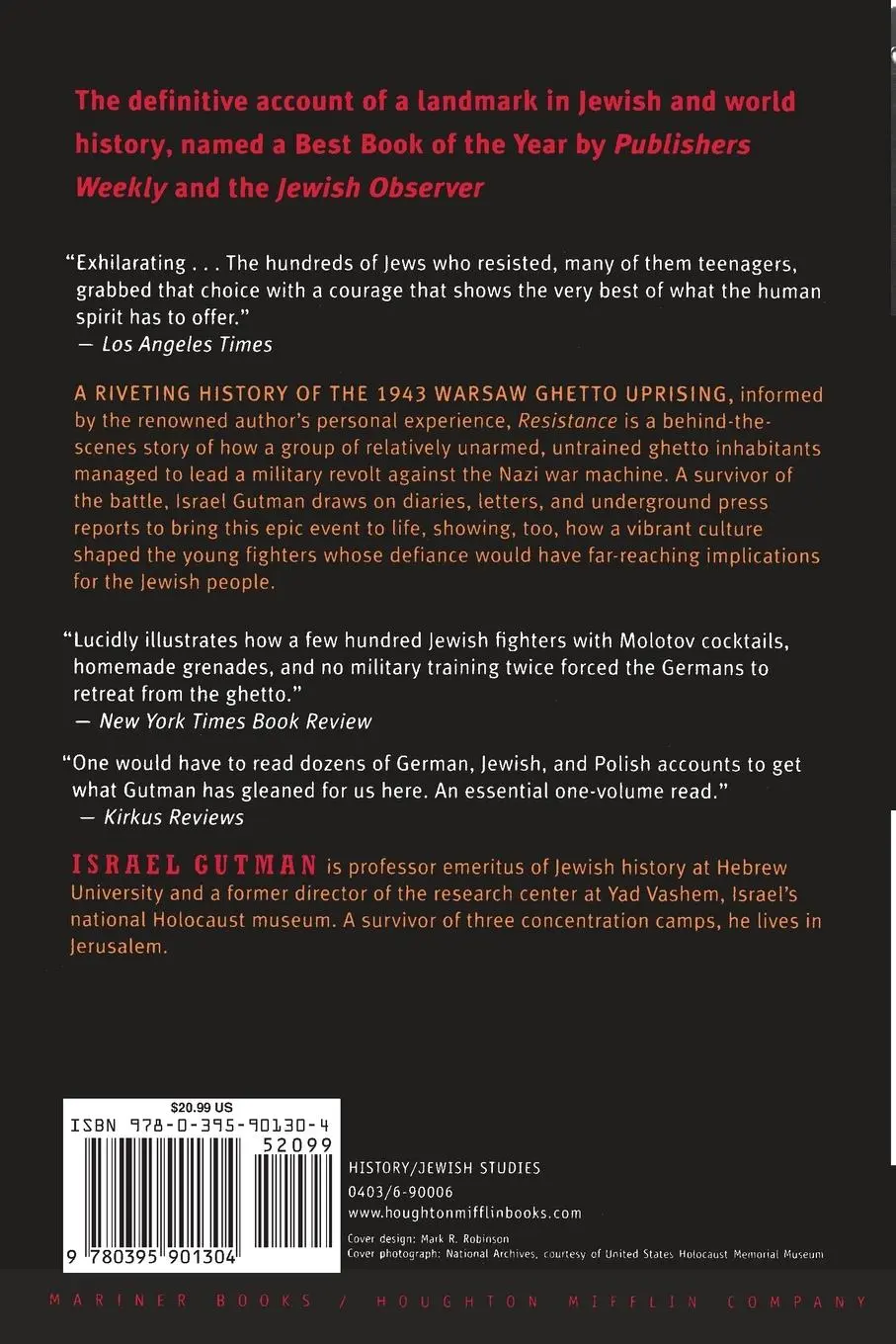 Rückseite: 9780395901304 | Resistance | The Warsaw Ghetto Uprising | Israel Gutman (u. a.) | Buch