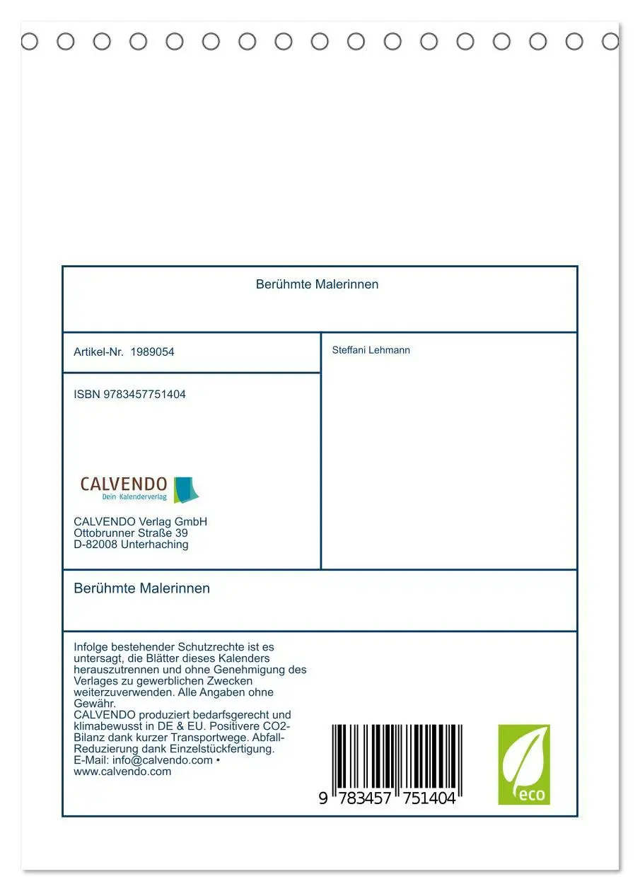 Bild: 9783457751404 | Berühmte Malerinnen (Tischkalender 2026 DIN A5 hoch), CALVENDO...