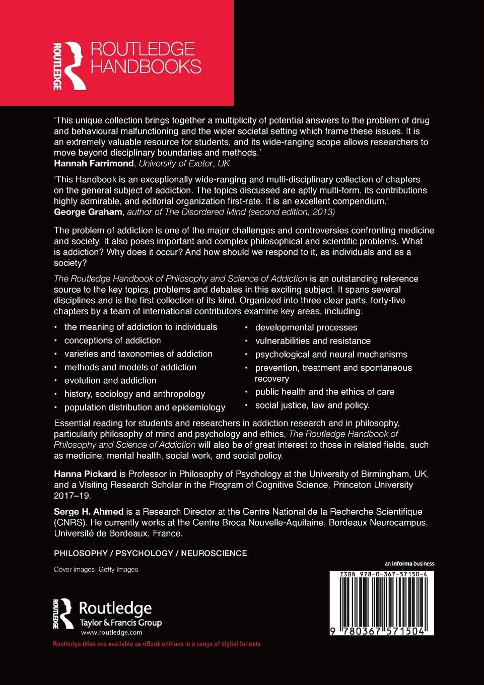 Rückseite: 9780367571504 | The Routledge Handbook of Philosophy and Science of Addiction | Buch