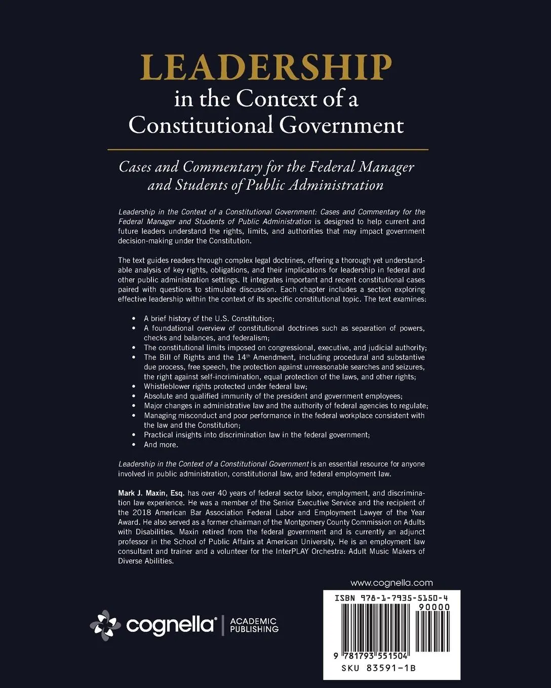 Rückseite: 9781793551504 | Leadership in the Context of a Constitutional Government | Maxin