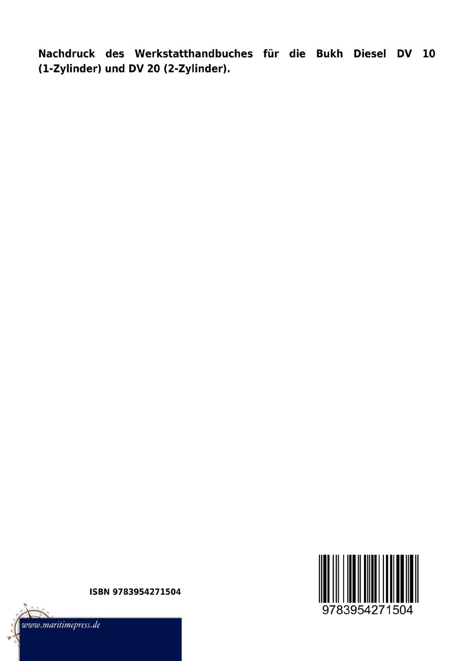 Rückseite: 9783954271504 | BUKH DIESEL DV 10 + DV 20 WERKSTATTHANDBUCH | N. N. | Taschenbuch