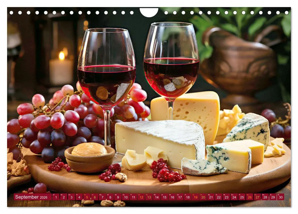 Bild: 9783457281604 | Gourmet Käse - und Weingenuss (Wandkalender 2026 DIN A4 quer),...