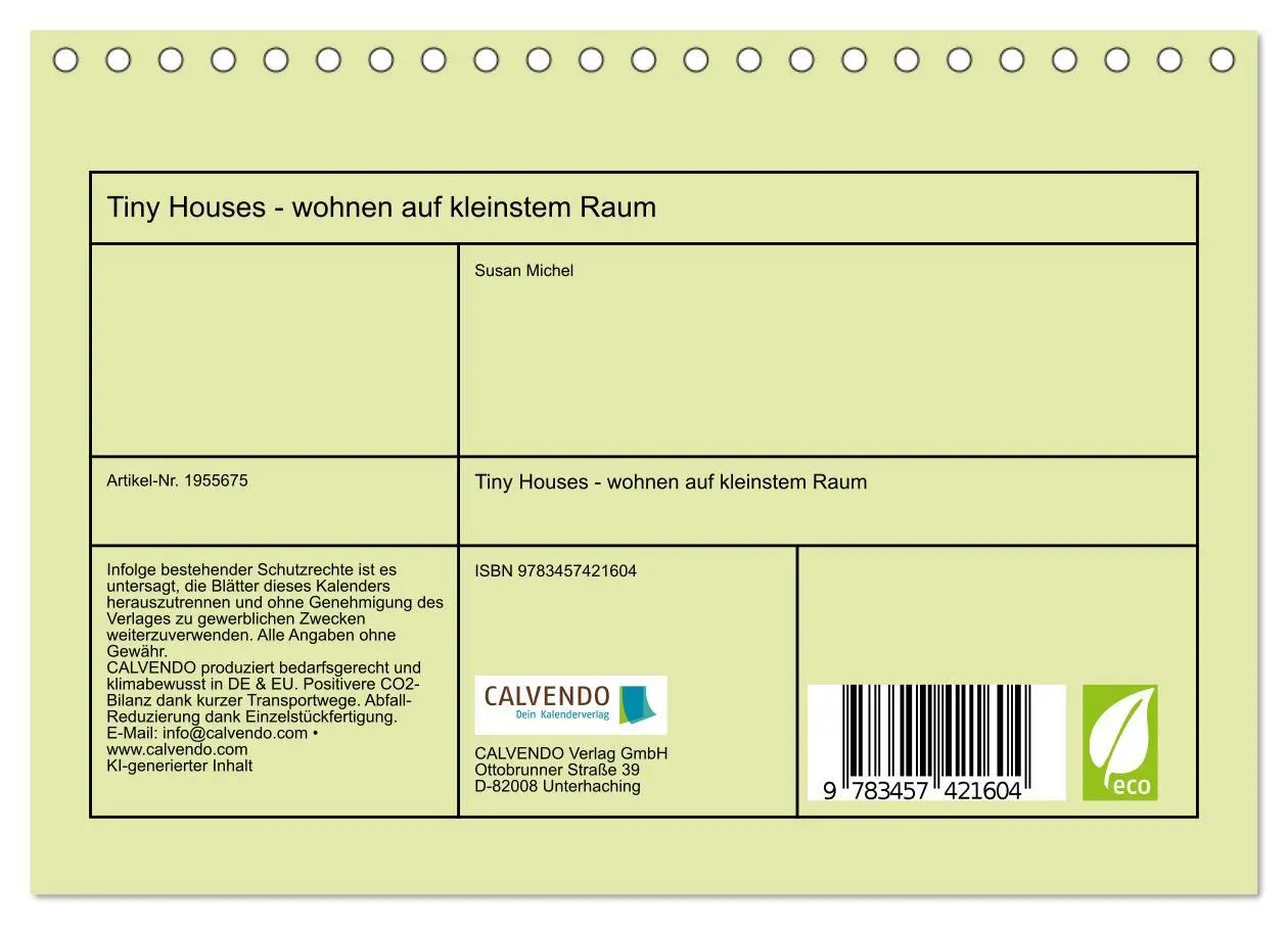 Bild: 9783457421604 | Tiny Houses - wohnen auf kleinstem Raum (Tischkalender 2026 DIN A5...