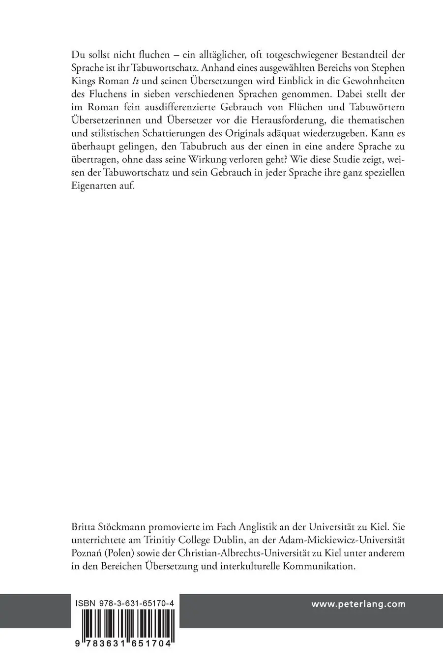 Rückseite: 9783631651704 | Stephen King's 'It' in Translation | Britta Stöckmann | Buch | Deutsch