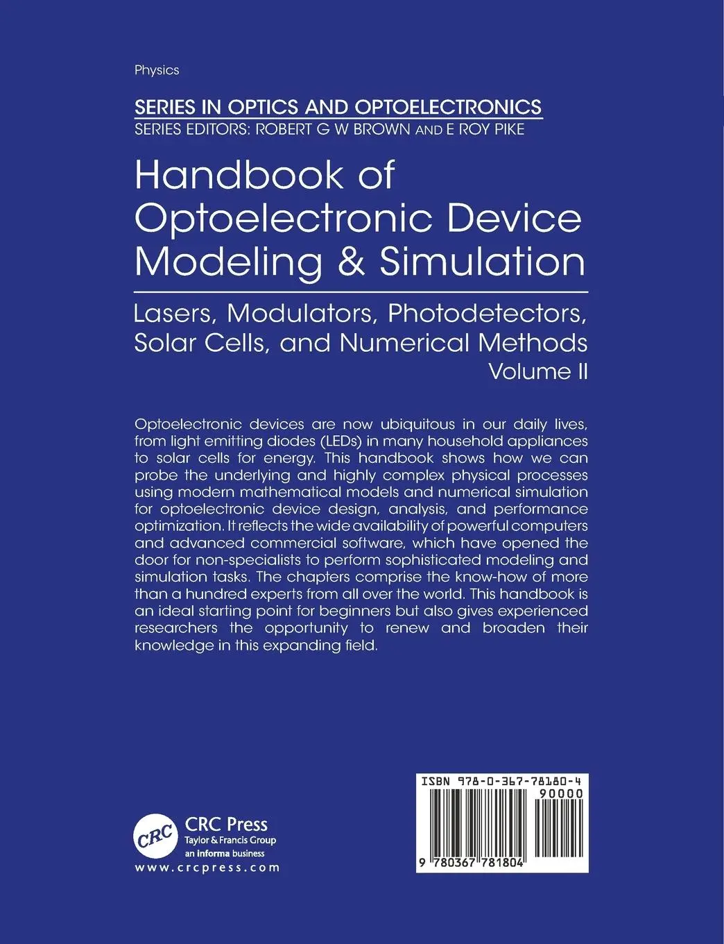 Rückseite: 9780367781804 | Handbook of Optoelectronic Device Modeling and Simulation | Piprek