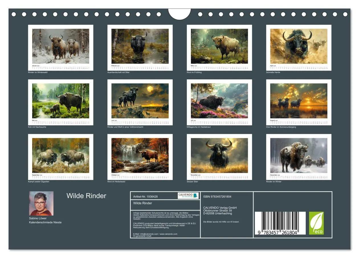 Bild: 9783457261804 | Wilde Rinder (Wandkalender 2026 DIN A4 quer), CALVENDO Monatskalender