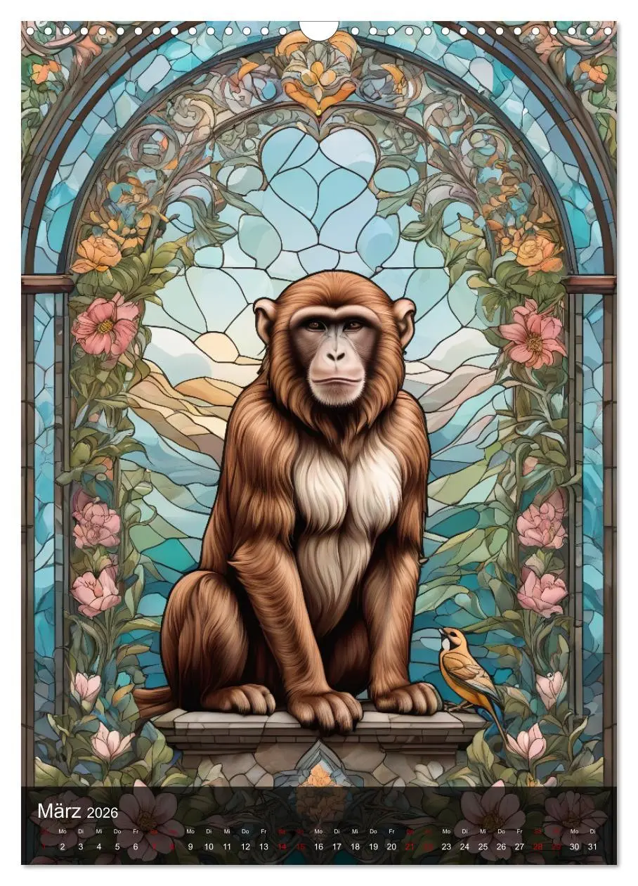 Bild: 9783516281804 | Wildtiere und Glaskunst im Tiffany Stil (Wandkalender 2026 DIN A3...