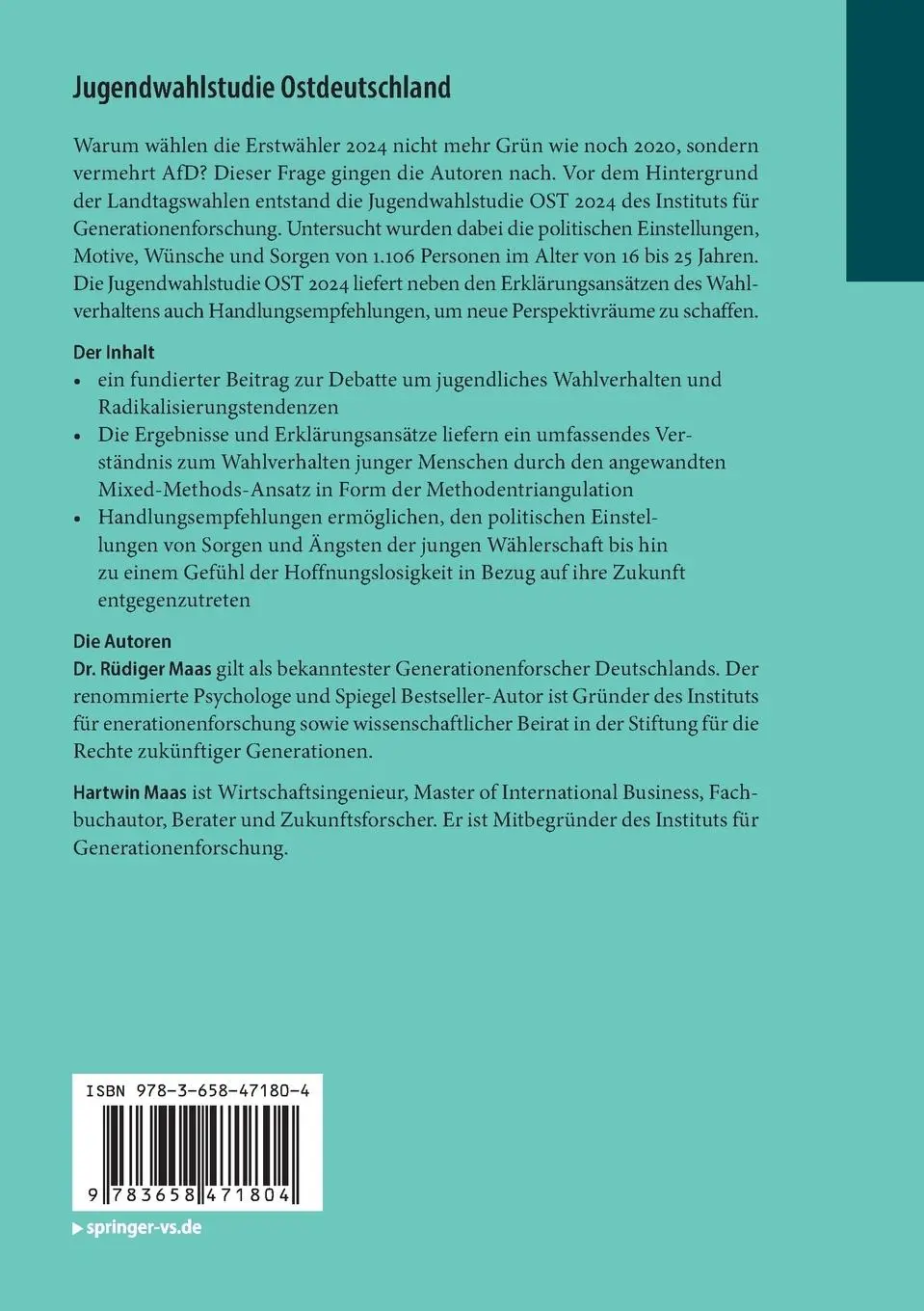 Rückseite: 9783658471804 | Jugendwahlstudie Ostdeutschland | Hartwin Maas (u. a.) | Taschenbuch
