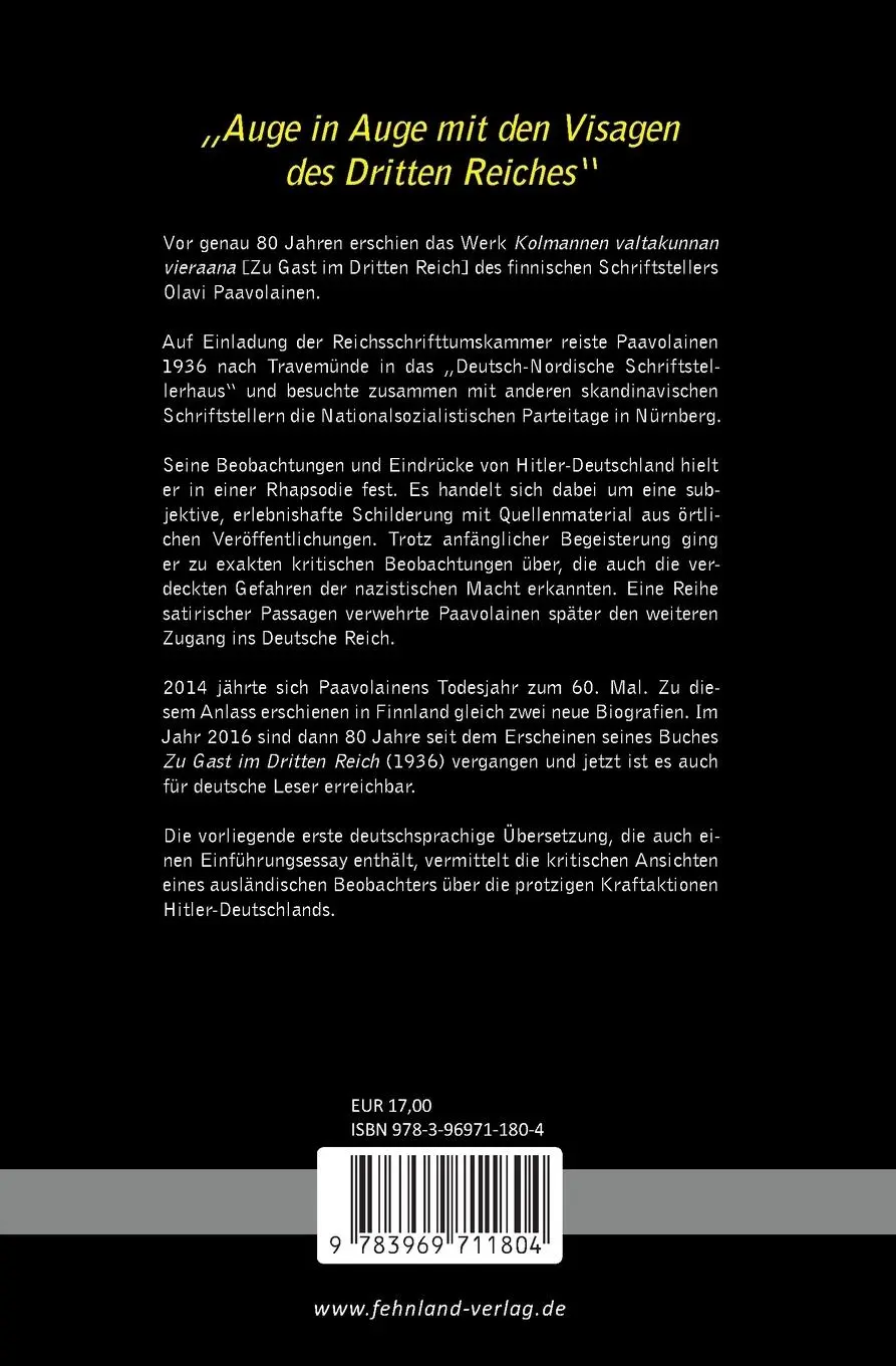 Rückseite: 9783969711804 | Zu Gast im Dritten Reich 1936. Rhapsodie | Olavi Paavolainen (u. a.)
