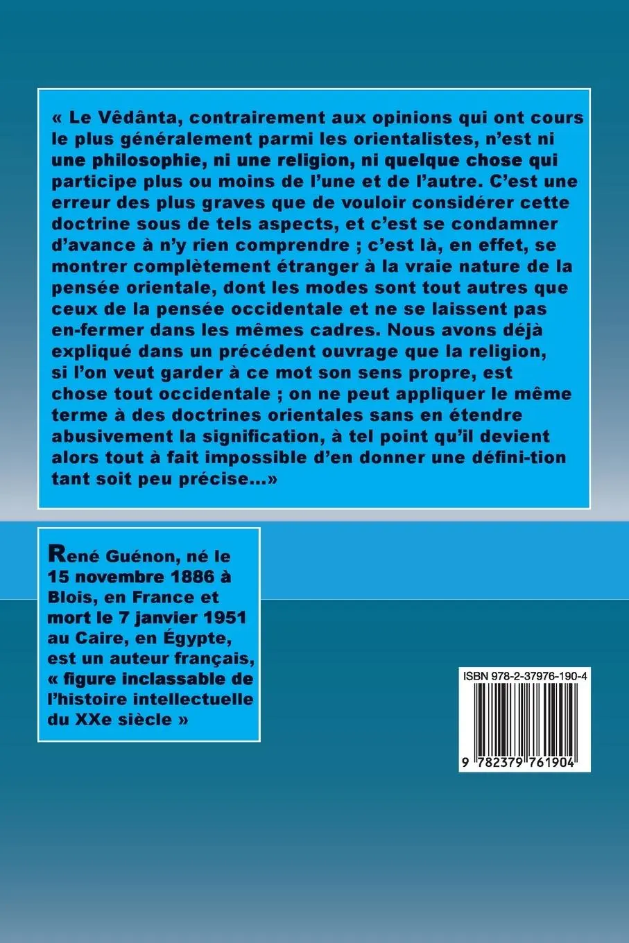Rückseite: 9782379761904 | L'homme et son devenir selon le Vêdânta | René Guénon | Taschenbuch