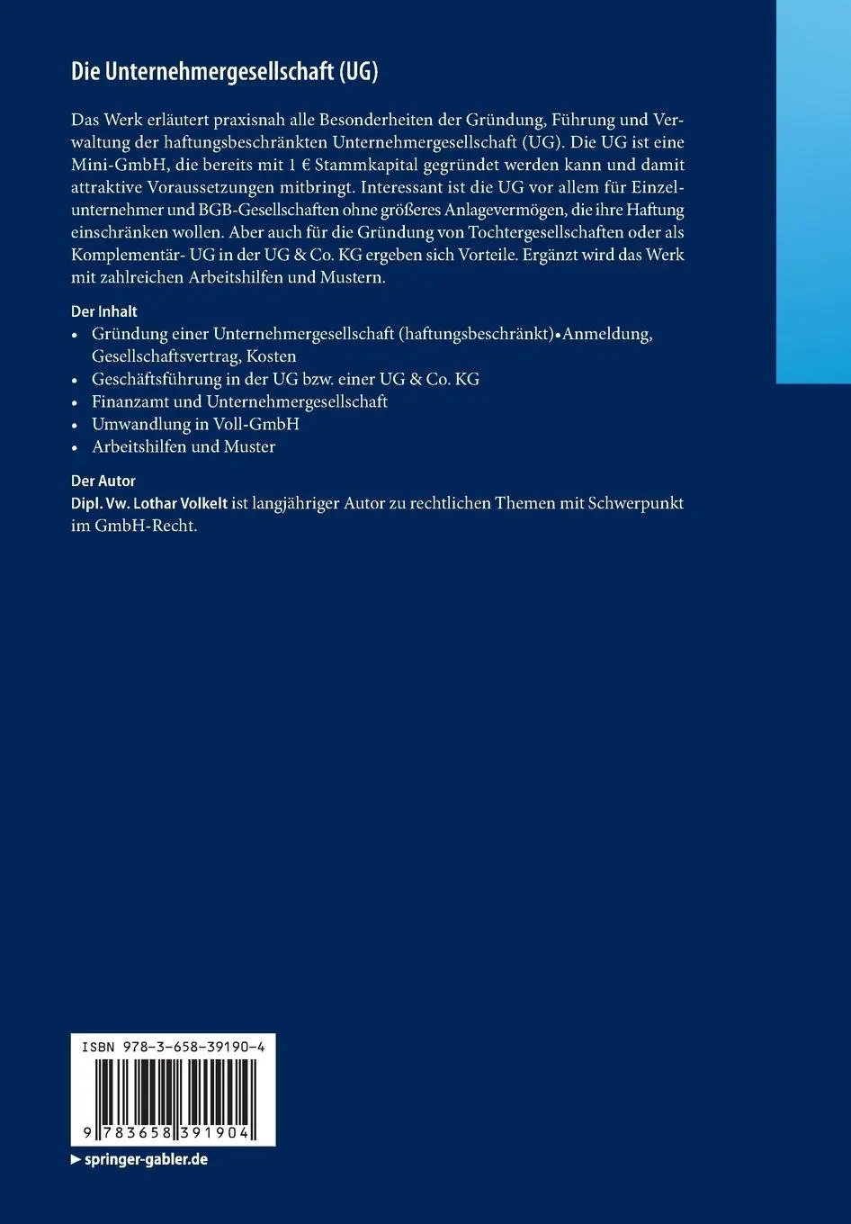 Rückseite: 9783658391904 | Die Unternehmergesellschaft (UG) | Lothar Volkelt | Taschenbuch | XIV