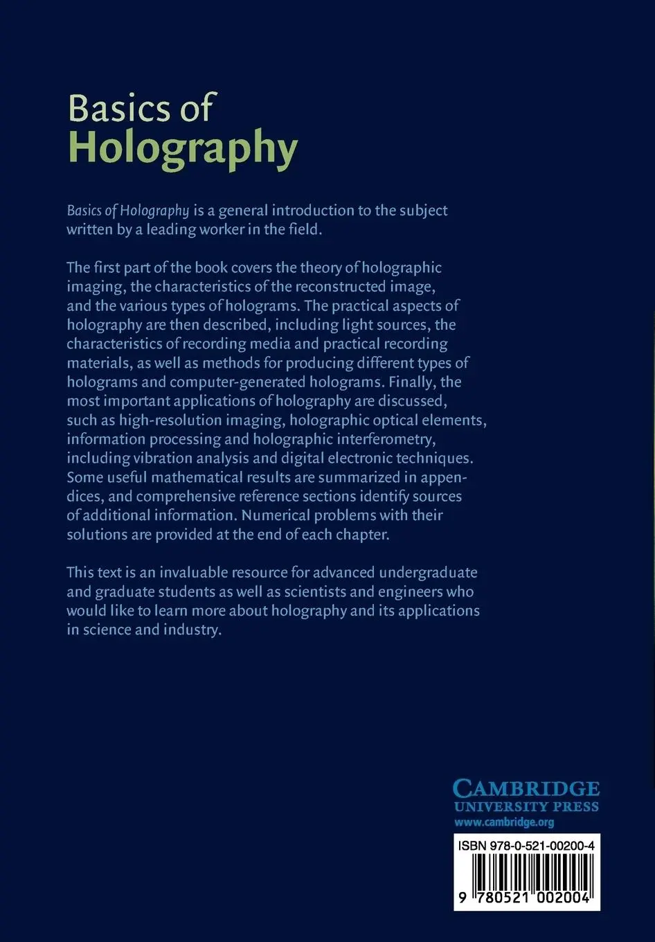 Rückseite: 9780521002004 | Basics of Holography | P. Hariharan | Taschenbuch | Englisch | 2011