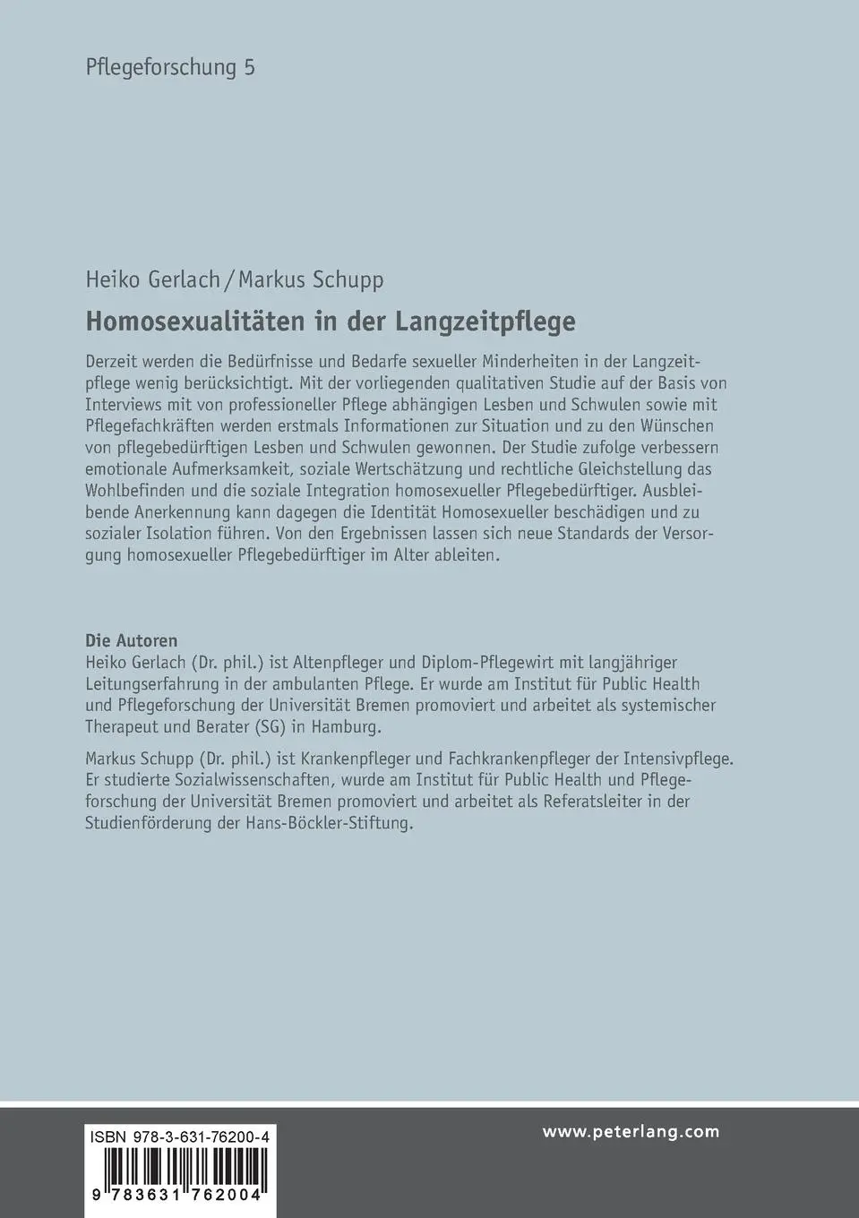 Rückseite: 9783631762004 | Homosexualitäten in der Langzeitpflege | Eine Theorie der Anerkennung