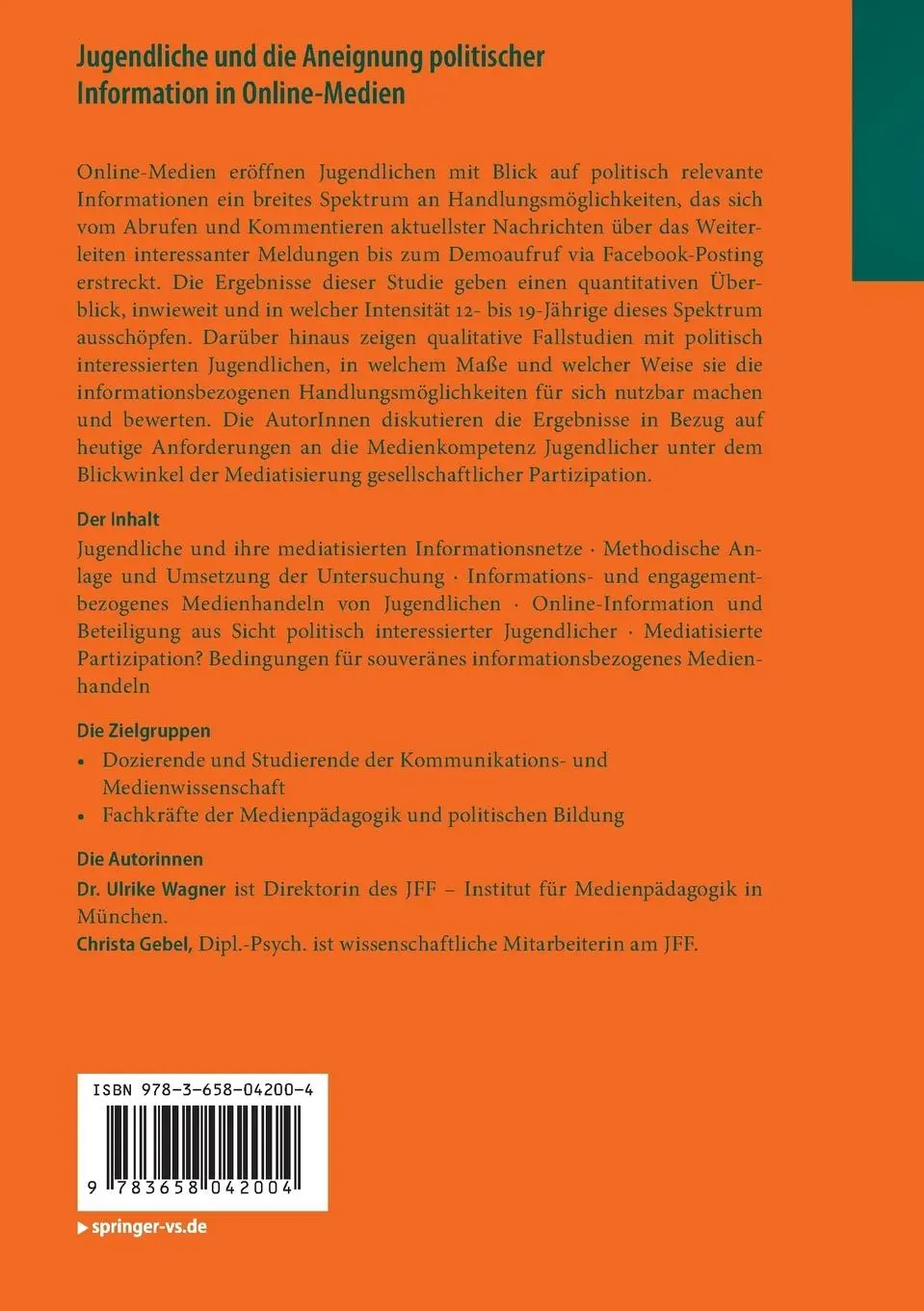 Rückseite: 9783658042004 | Jugendliche und die Aneignung politischer Information in Online-Medien