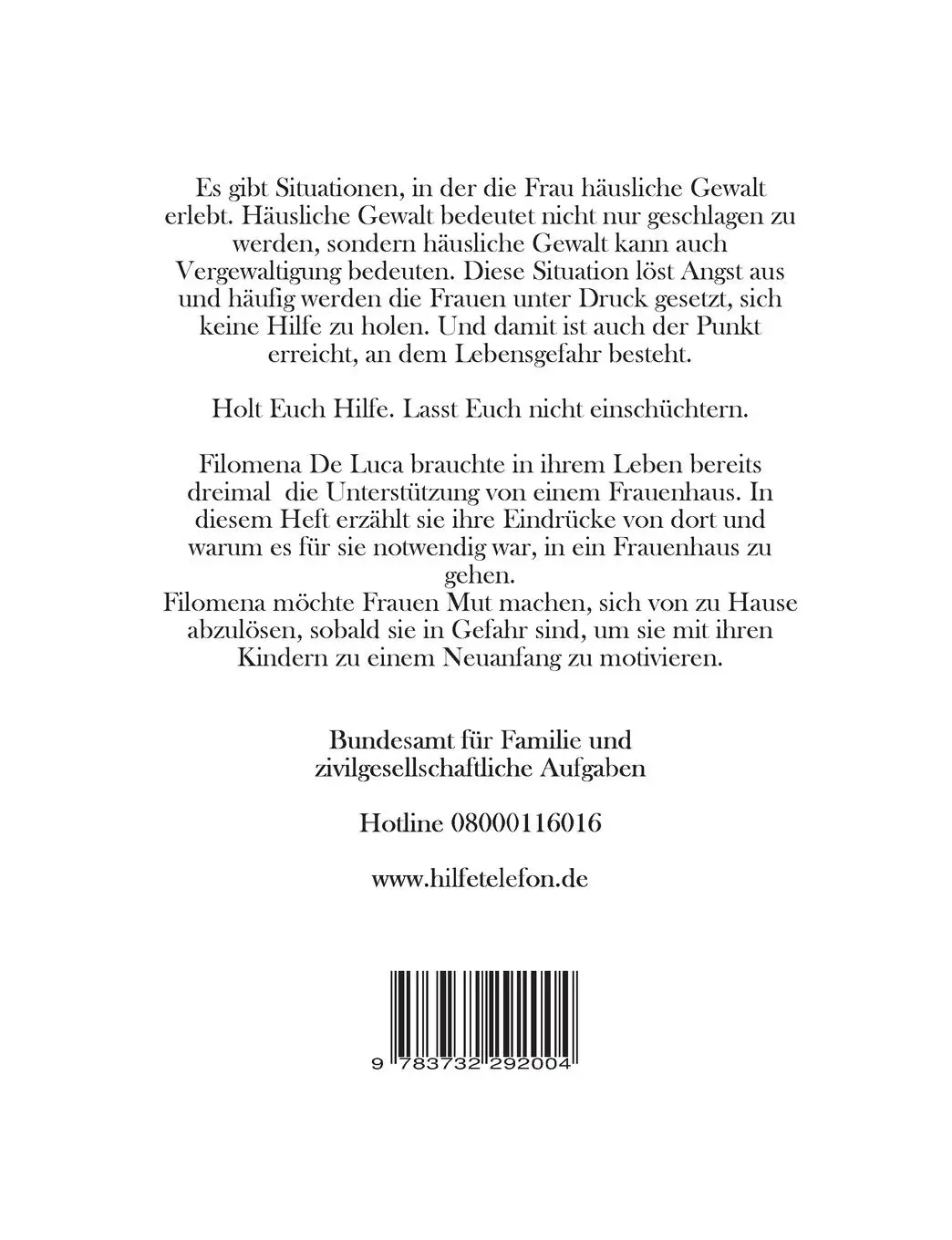 Rückseite: 9783732292004 | Mein Leben im Frauenhaus | Filomena De Luca | Taschenbuch | 24 S.