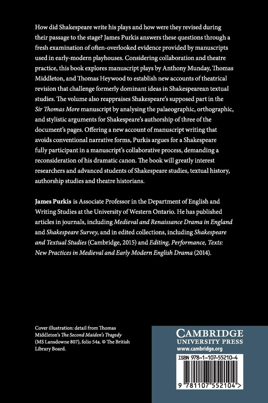 Rückseite: 9781107552104 | Shakespeare and Manuscript Drama | James Purkis | Taschenbuch | 2018