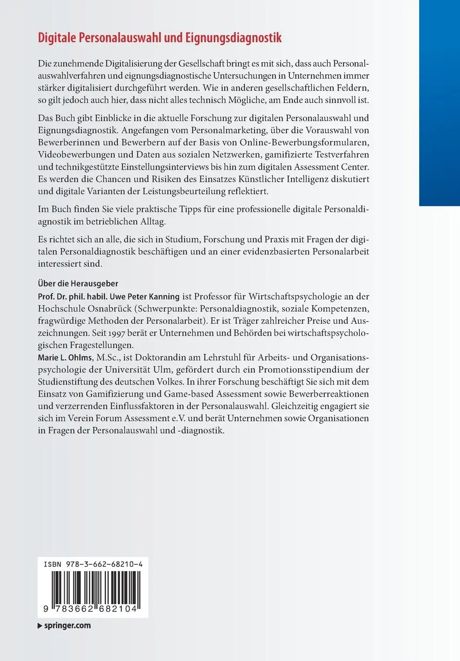 Rückseite: 9783662682104 | Digitale Personalauswahl und Eignungsdiagnostik | Ohlms (u. a.) | Buch