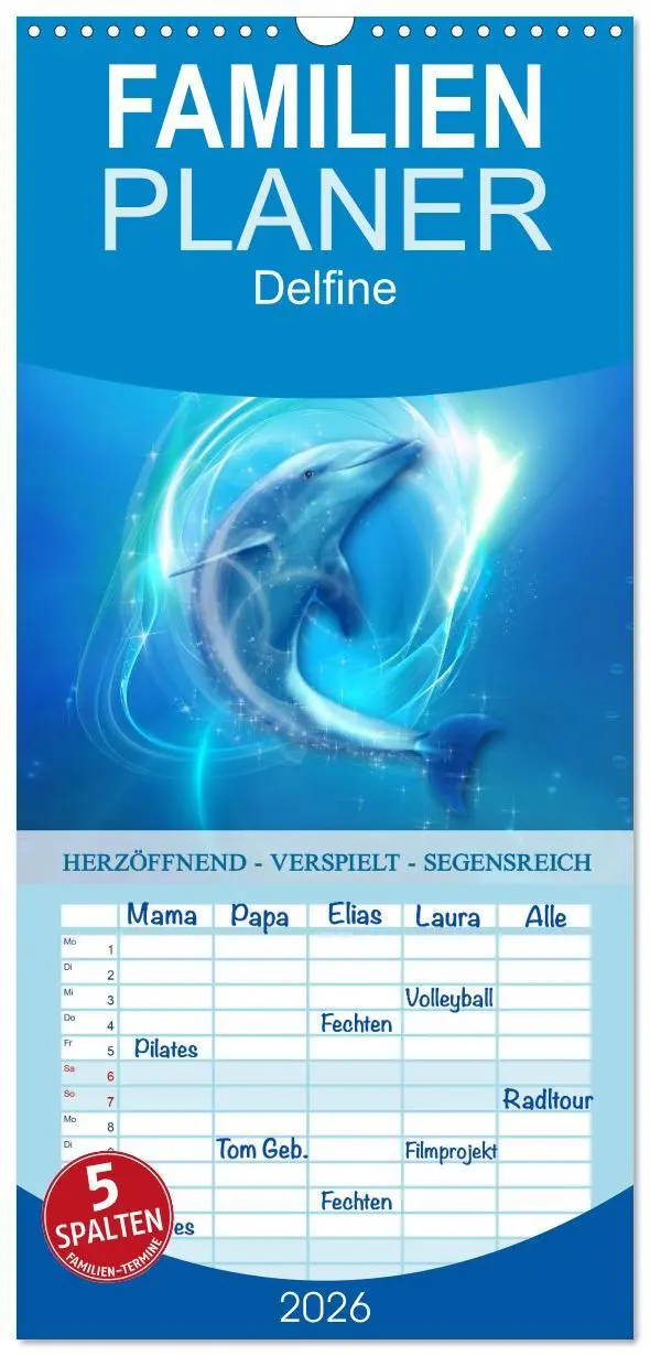 Cover: 9783516522204 | Familienplaner 2026 - Delfine - Kalender mit 5 Spalten...