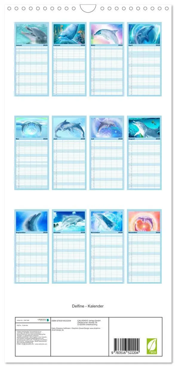 Bild: 9783516522204 | Familienplaner 2026 - Delfine - Kalender mit 5 Spalten...