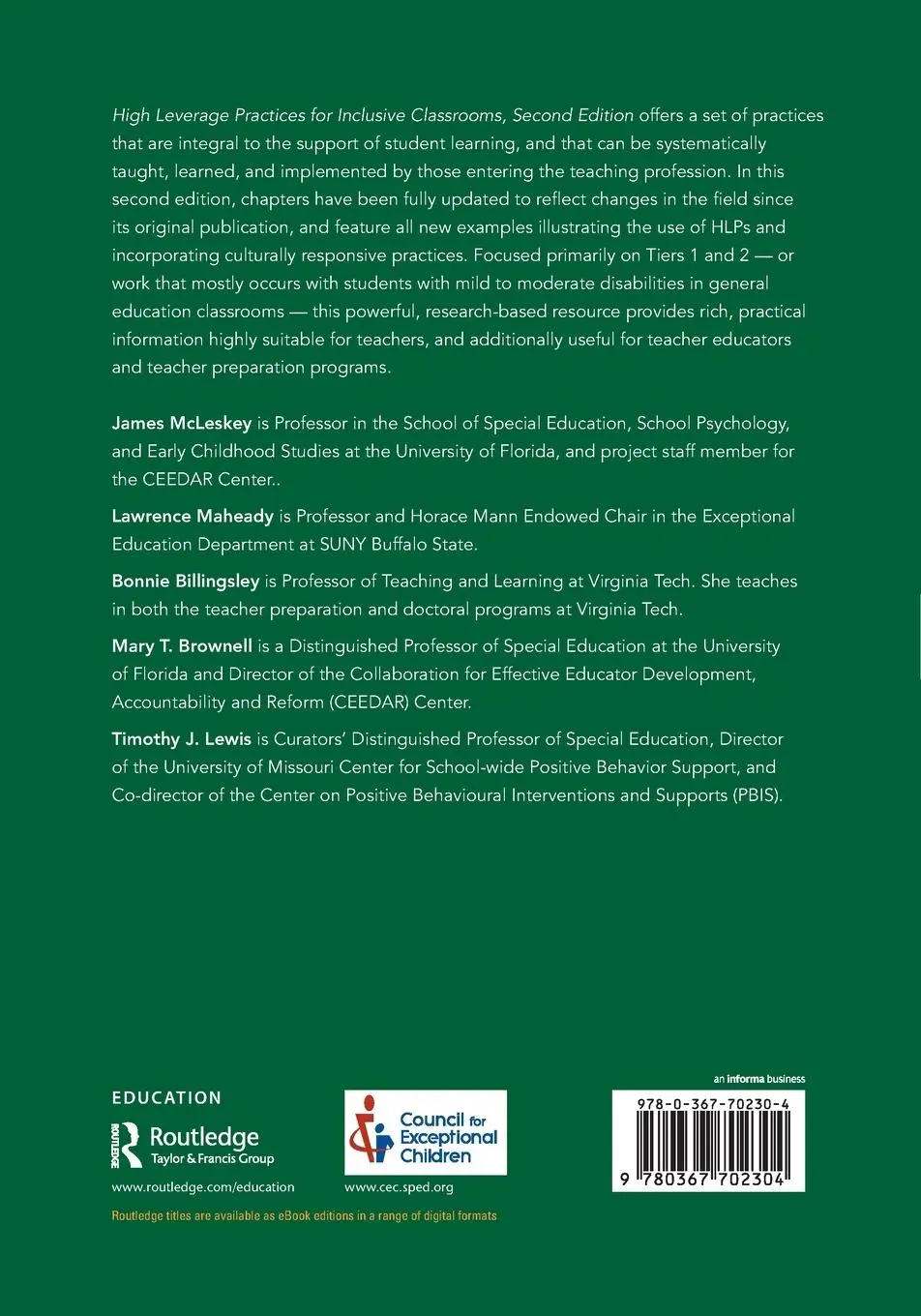Rückseite: 9780367702304 | High Leverage Practices for Inclusive Classrooms | McLeskey (u. a.)