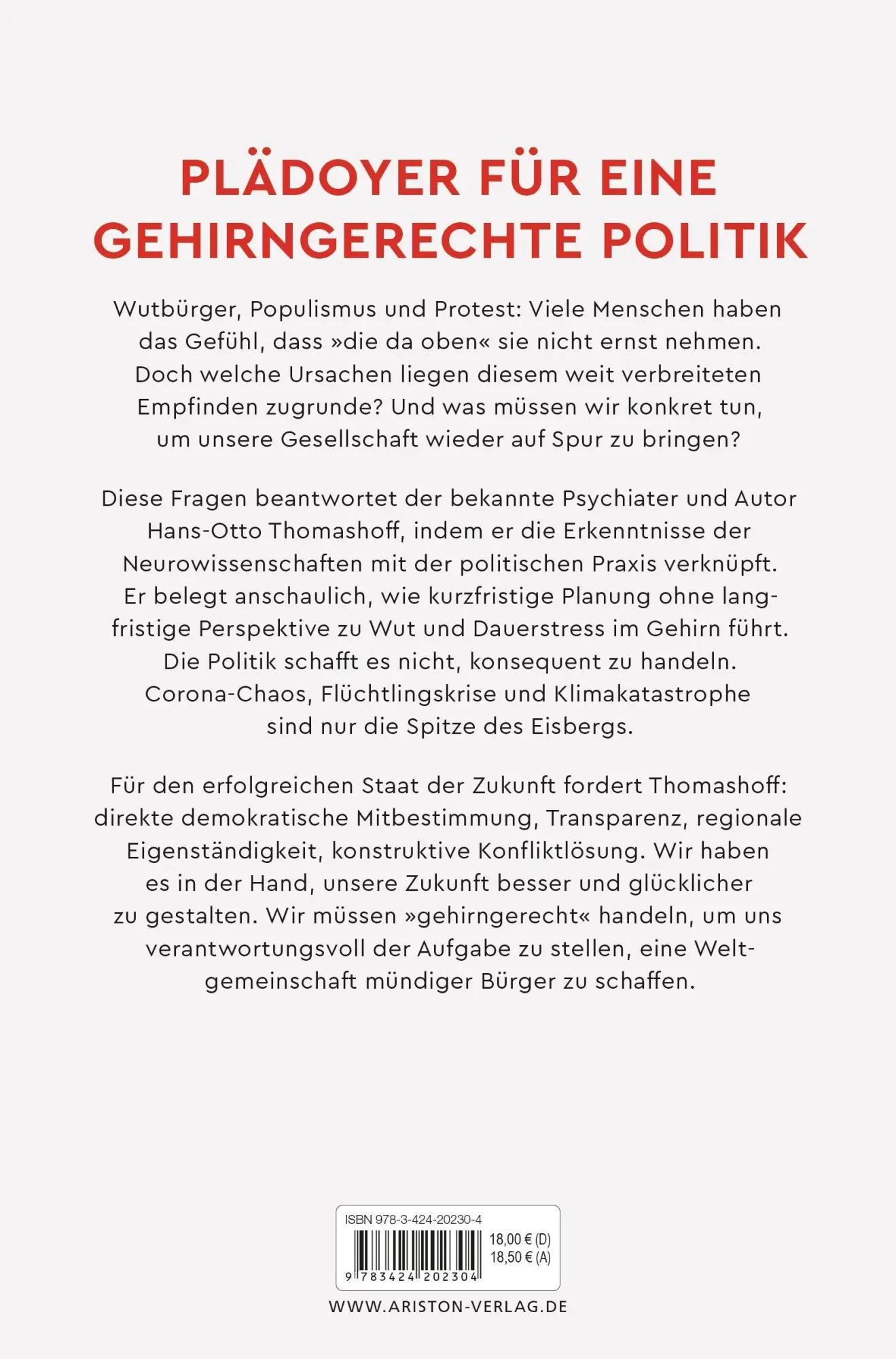 Bild: 9783424202304 | Mehr Hirn in die Politik | Hans-Otto Thomashoff | Taschenbuch | 224 S.