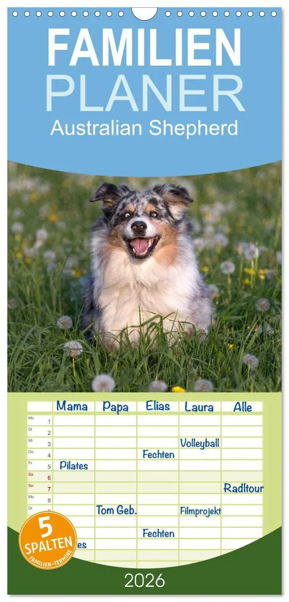 Cover: 9783516512304 | Familienplaner 2026 - Australian Shepherd mit 5 Spalten...