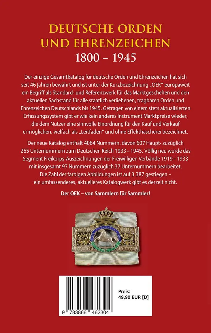 Rückseite: 9783866462304 | Deutsche Orden und Ehrenzeichen 1800 - 1945 | Jörg Nimmergut (u. a.)