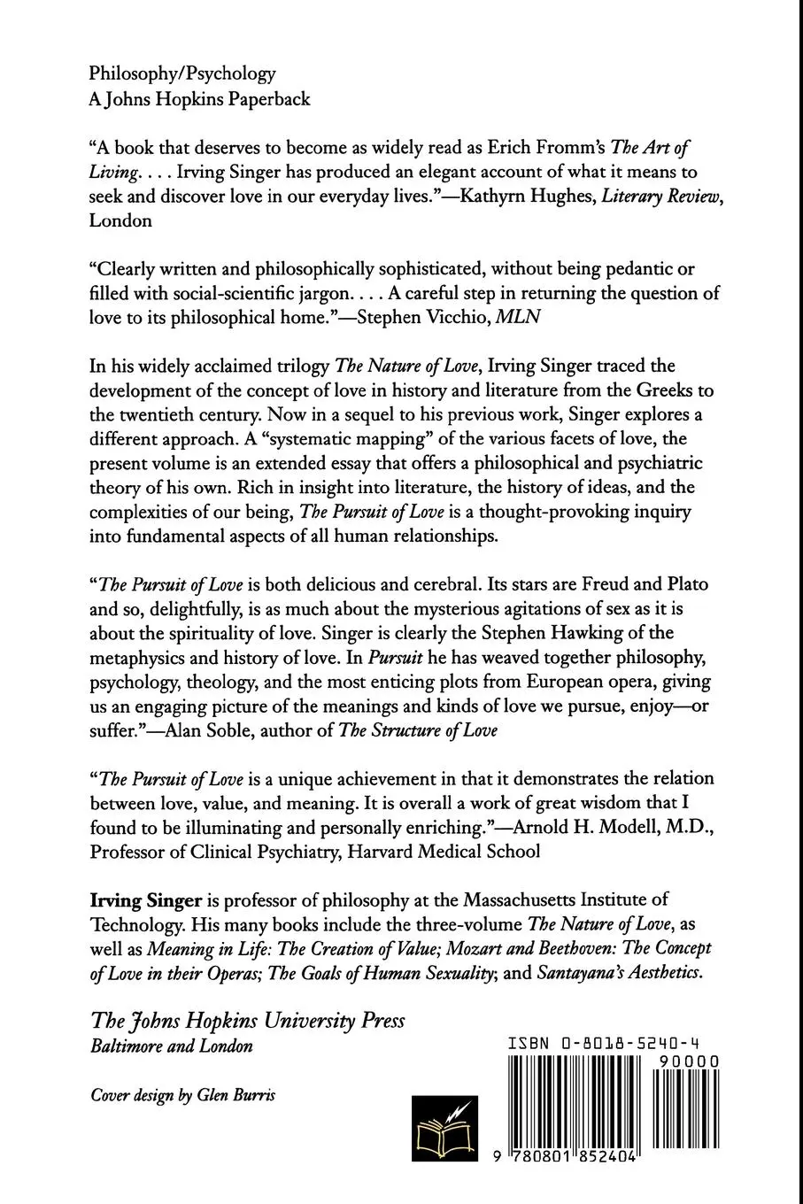 Rückseite: 9780801852404 | The Pursuit of Love | Irving Singer | Taschenbuch | Englisch | 1995