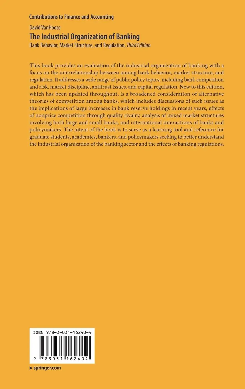 Rückseite: 9783031162404 | The Industrial Organization of Banking | David Vanhoose | Buch | xiii