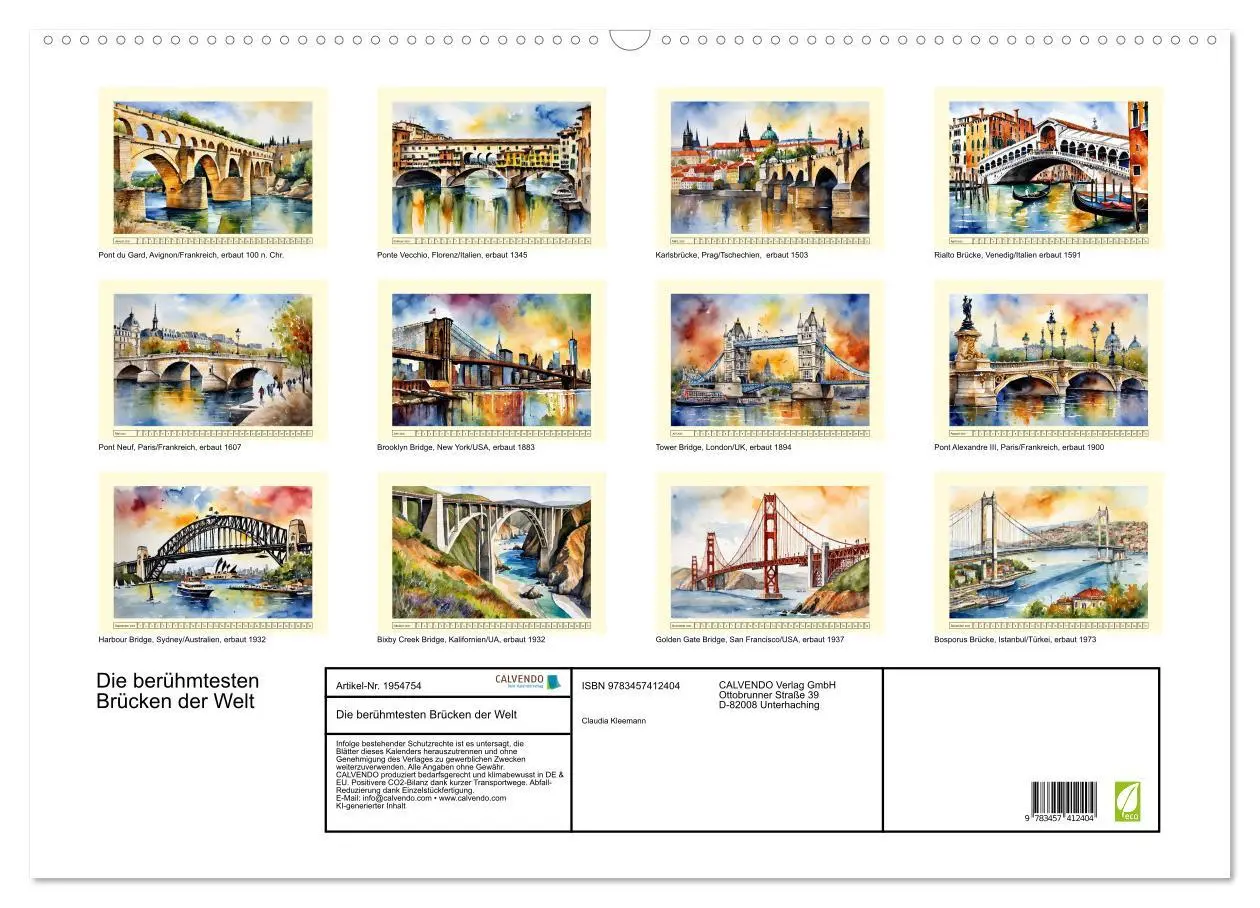 Bild: 9783457412404 | Die berühmtesten Brücken der Welt (Wandkalender 2026 DIN A2 quer),...