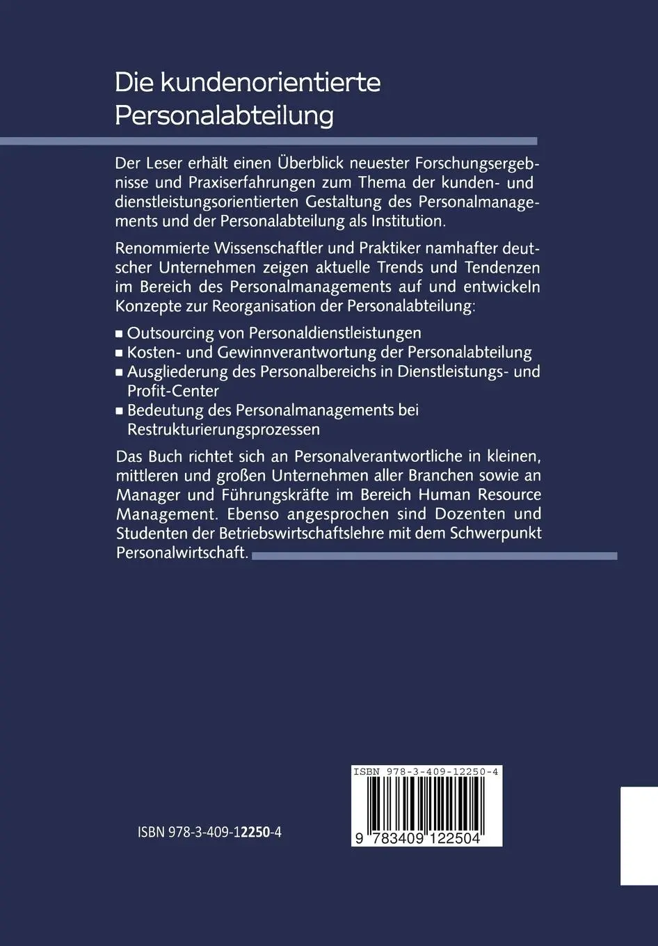 Rückseite: 9783409122504 | Die kundenorientierte Personalabteilung | Ackermann (u. a.) | Buch