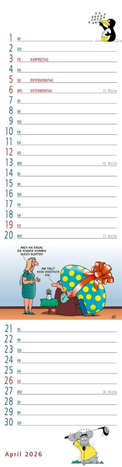 Bild: 9783830322504 | Uli Stein Streifenkalender 2026: Monatskalender für die Wand | Stein