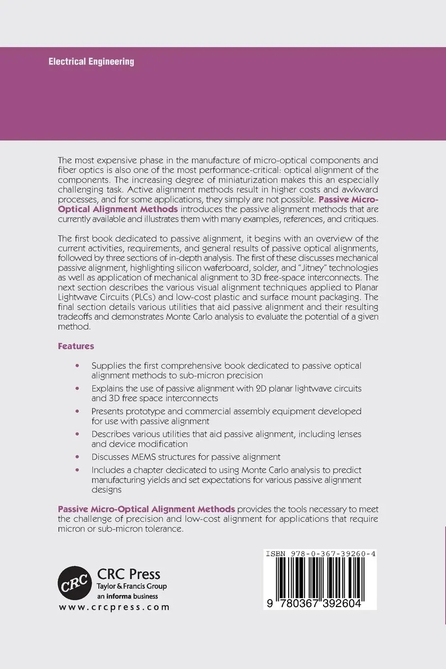 Rückseite: 9780367392604 | Passive Micro-Optical Alignment Methods | Robert A. Boudreau (u. a.)
