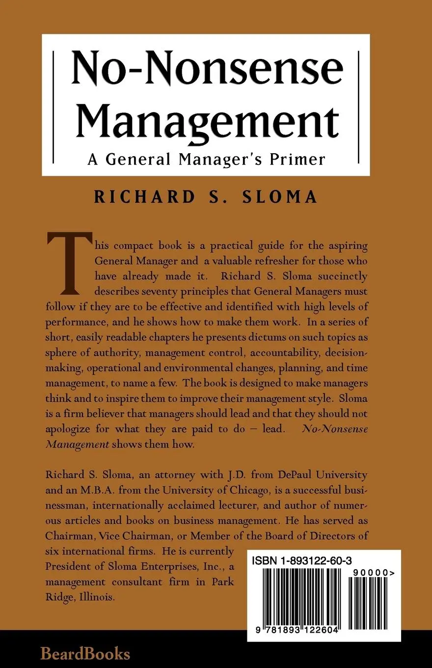 Rückseite: 9781893122604 | No-Nonsense Management: A General Manager's Primer | Richard S. Sloma