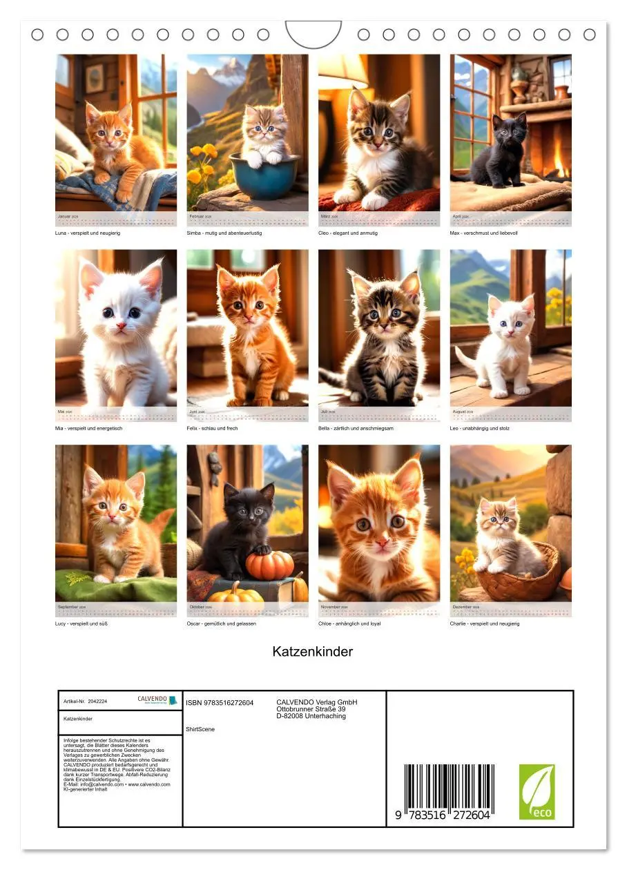Bild: 9783516272604 | Katzenkinder (Wandkalender 2026 DIN A4 hoch), CALVENDO Monatskalender