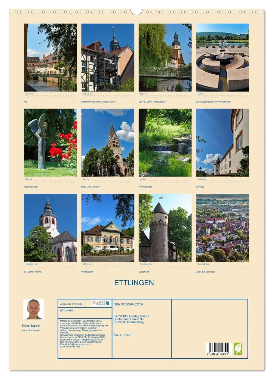 Bild: 9783516402704 | ETTLINGEN (Wandkalender 2026 DIN A2 hoch), CALVENDO Monatskalender