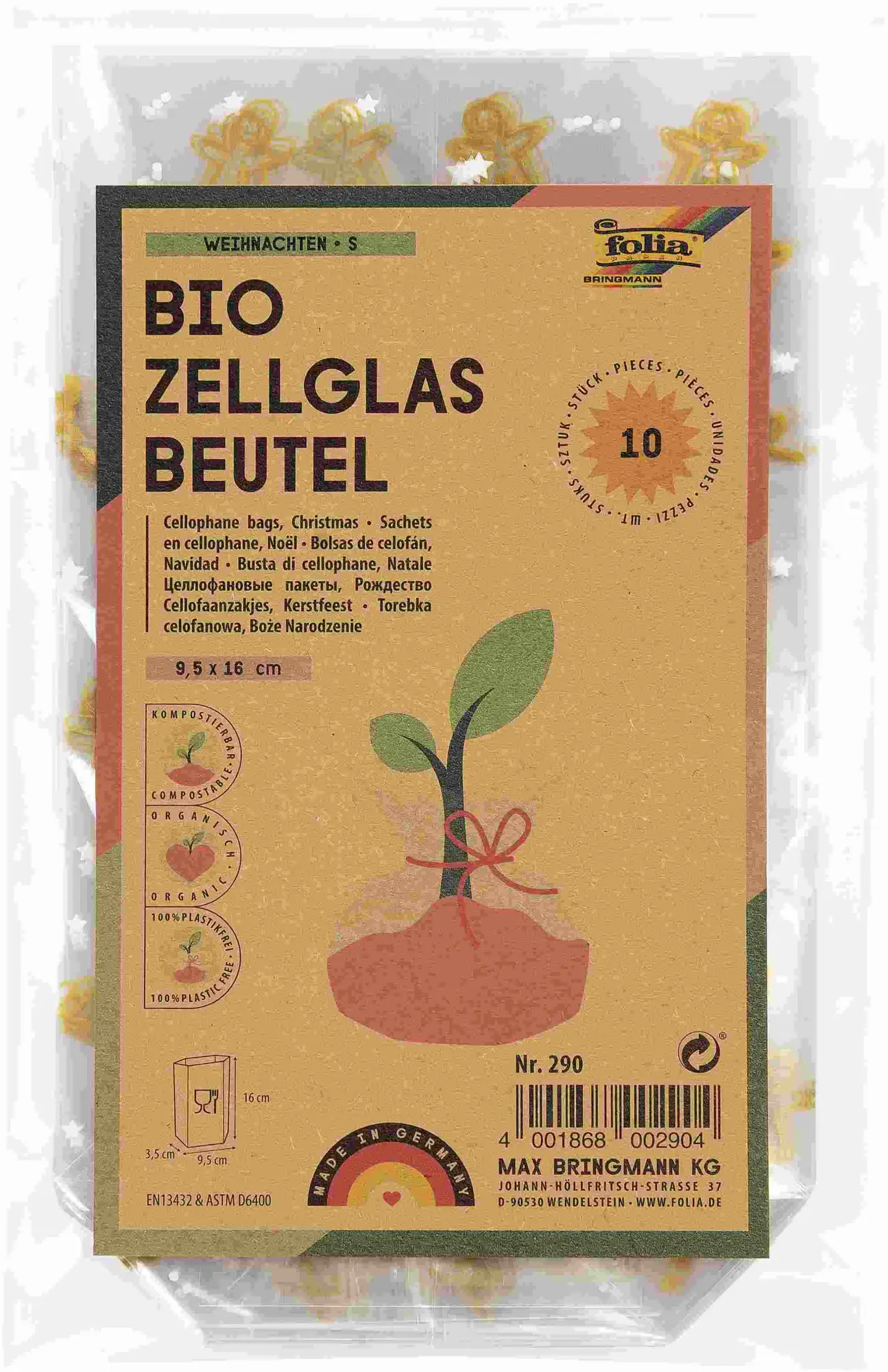 Cover: 4001868002904 | Folia Bio Zellglasbeutel S Weihnachten, 95x160mm, 10 Stück | 2023