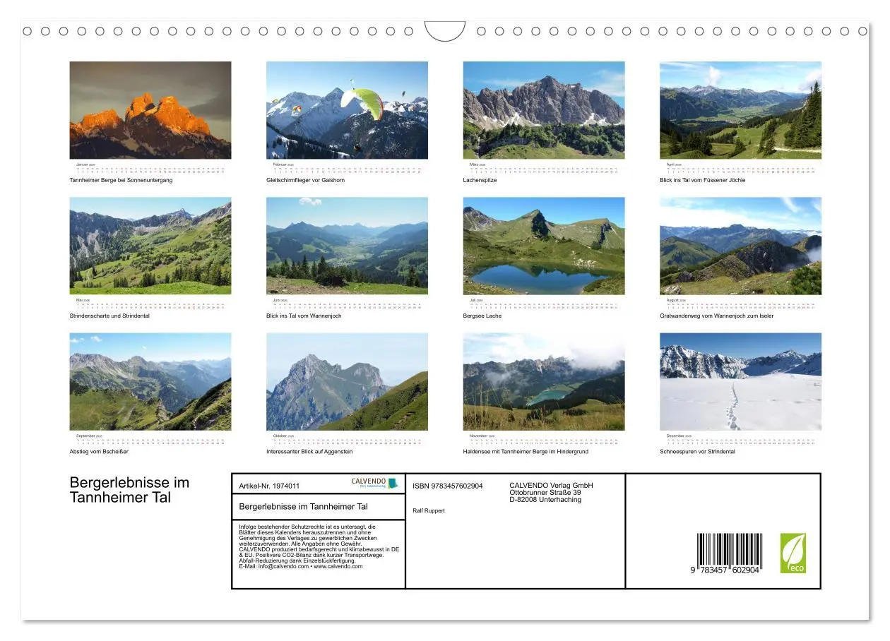 Bild: 9783457602904 | Bergerlebnisse im Tannheimer Tal (Wandkalender 2026 DIN A3 quer),...