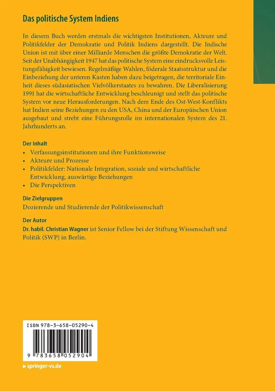 Rückseite: 9783658052904 | Das politische System Indiens | Eine Einführung | Christian Wagner