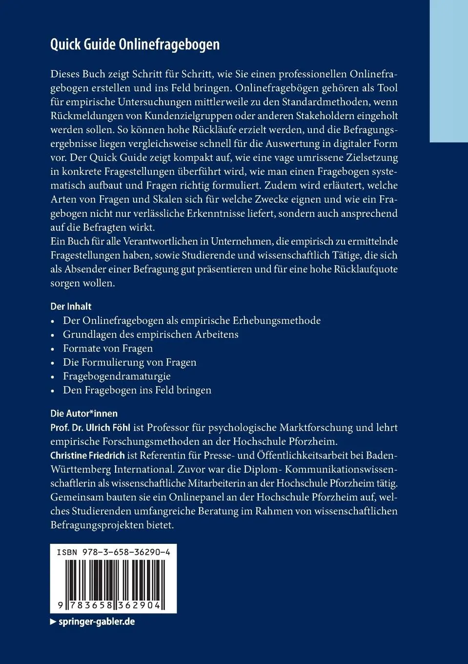 Rückseite: 9783658362904 | Quick Guide Onlinefragebogen | Christine Friedrich (u. a.) | Buch | IX