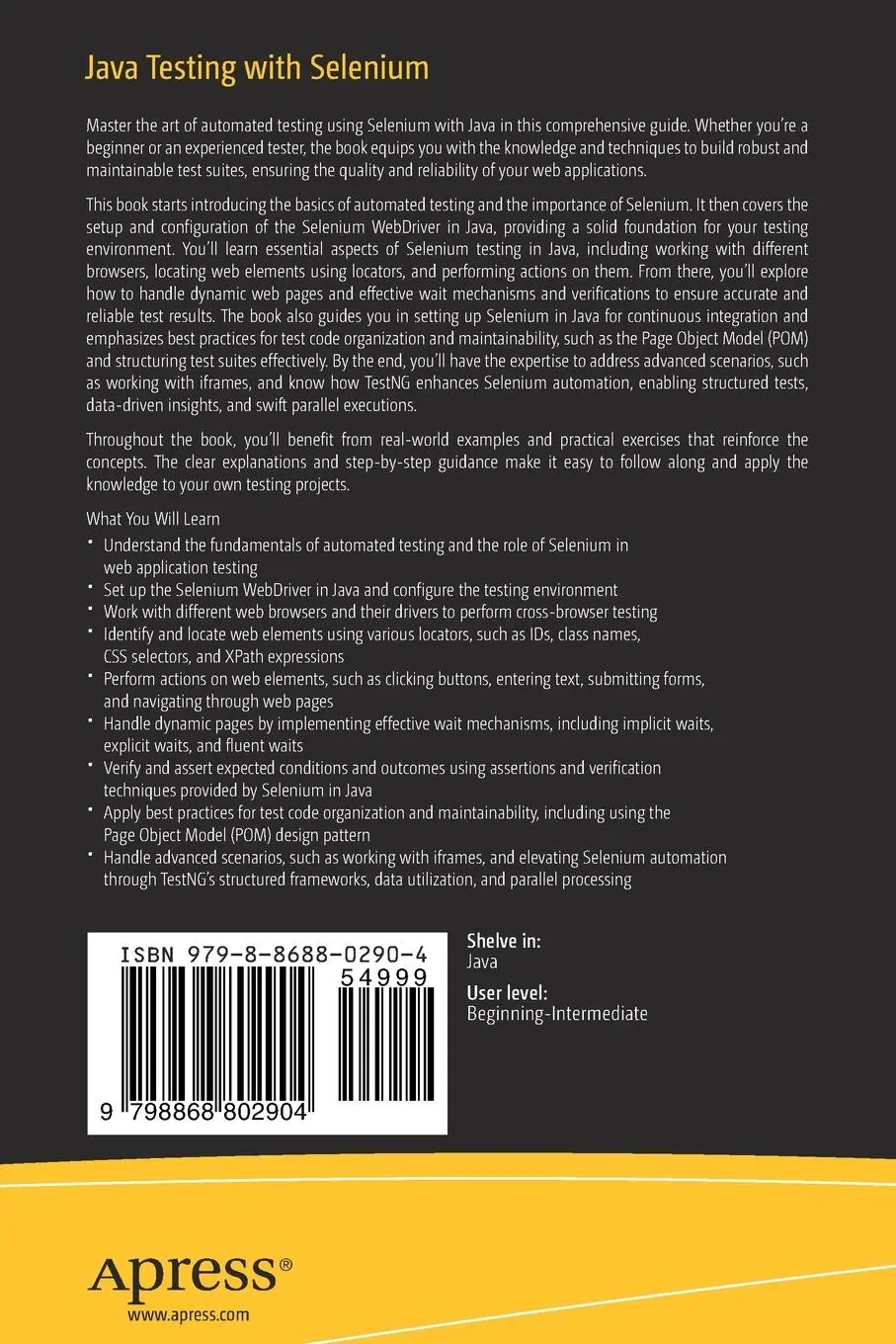 Rückseite: 9798868802904 | Java Testing with Selenium | Sujay Raghavendra | Taschenbuch | xxvii