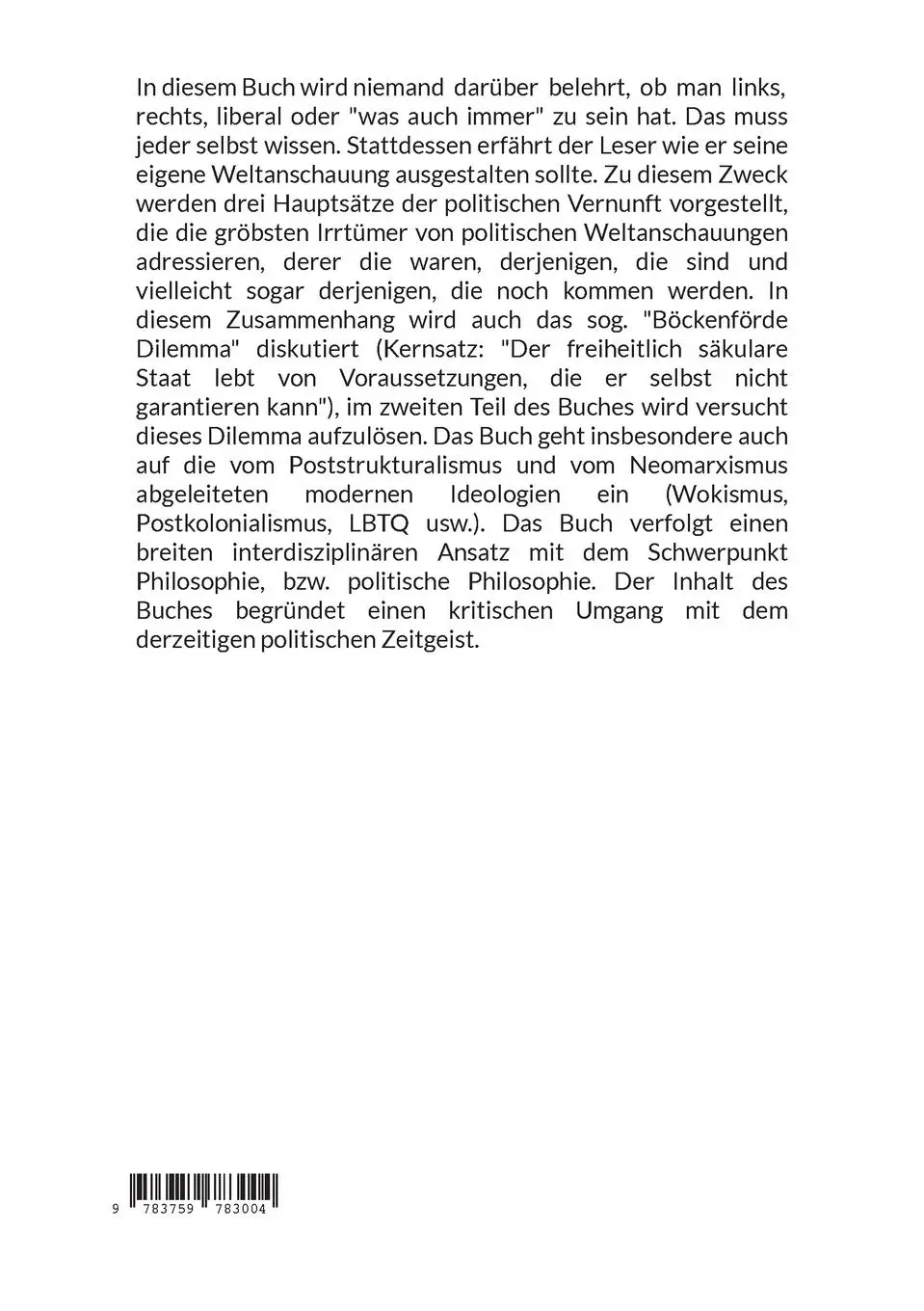 Rückseite: 9783759783004 | Wie man politisch denken soll | Jörg H. Bäcker | Taschenbuch | 236 S.