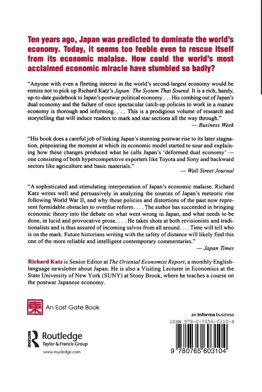 Rückseite: 9780765603104 | Japan, the System That Soured | Richard Katz | Taschenbuch | Englisch