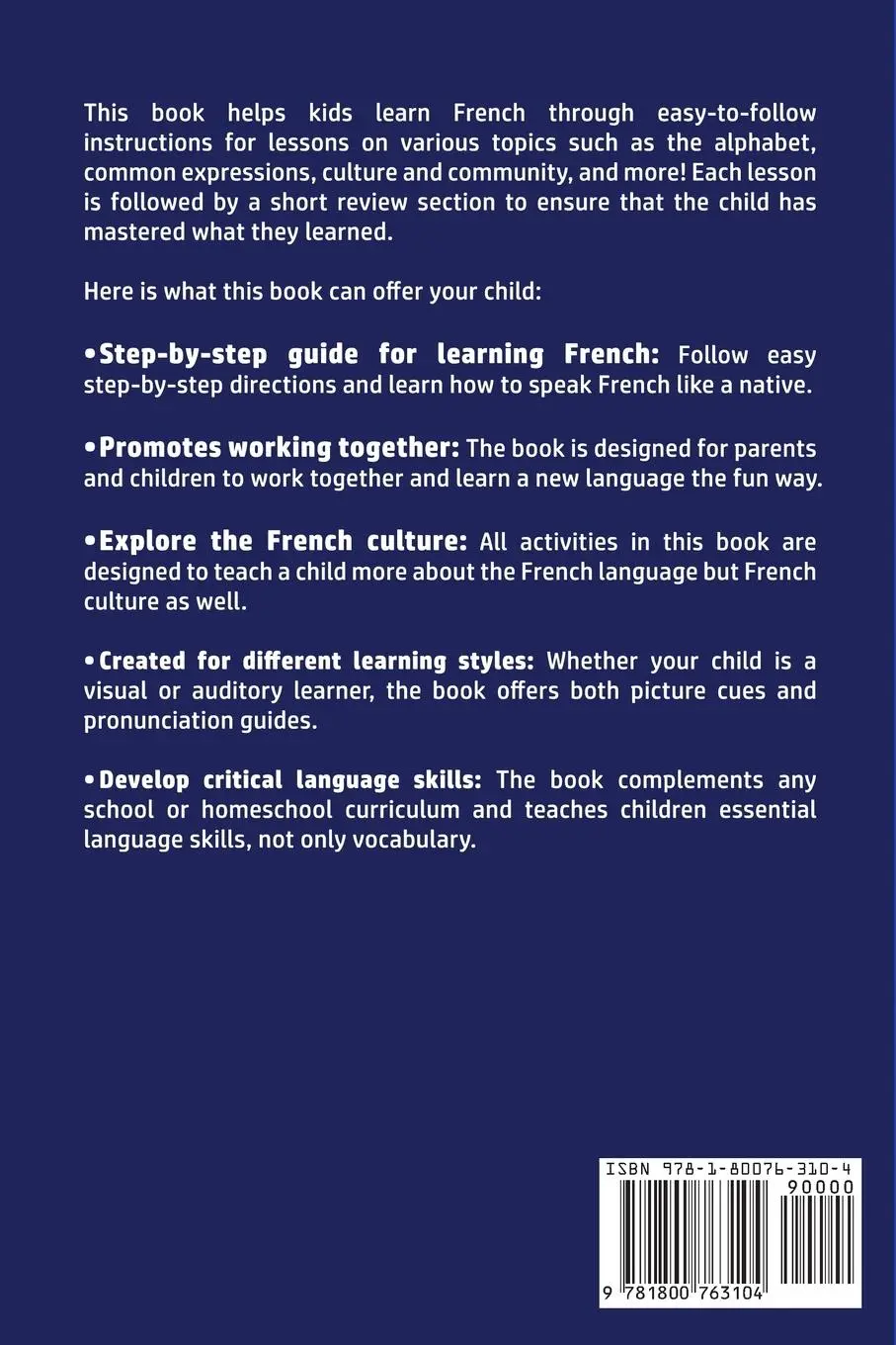 Rückseite: 9781800763104 | Learn French for Kids | Pro Language Learning | Taschenbuch | Englisch