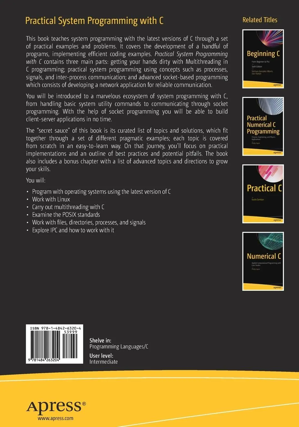 Rückseite: 9781484263204 | Practical System Programming with C | Sri Manikanta Palakollu | Buch