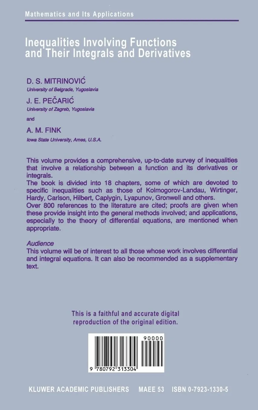 Rückseite: 9780792313304 | Inequalities Involving Functions and Their Integrals and Derivatives