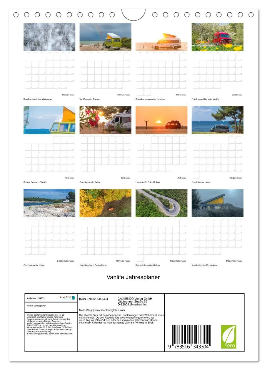 Bild: 9783516343304 | Vanlife Jahresplaner (Wandkalender 2026 DIN A4 hoch), CALVENDO...