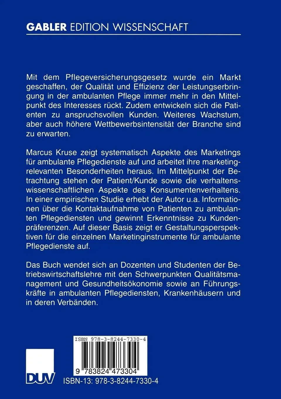 Rückseite: 9783824473304 | Marketing ambulanter Pflegedienste | Marcus Kruse | Taschenbuch | xiv